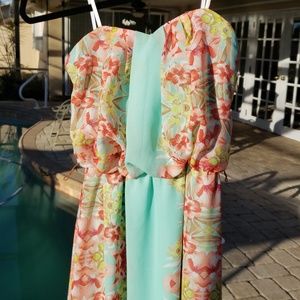 Long floral strapless sleeved spring dress